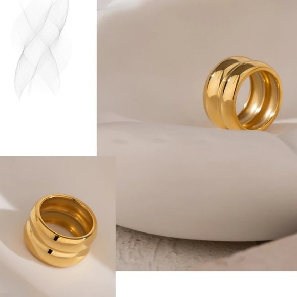 NEW 18K Gold Plated Wide Double Band Ring - Picture 8 of 9